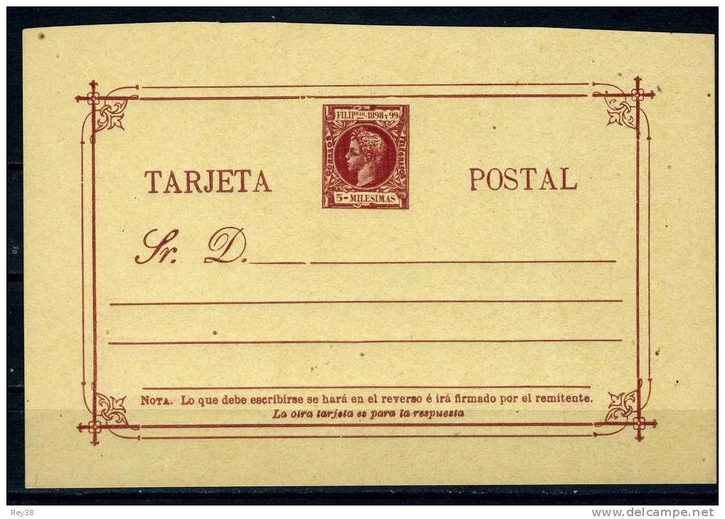 FILIPINAS.  1896, TARJETAPOSTAL, 5 MILESIMAS CARMIN. BUEN ESTADO - Philippinen