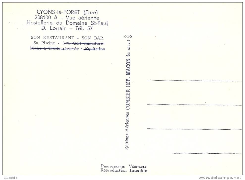 27  LYONS La  FORET - Vue Aérienne  Hostellerie Du Domaine  SAINT- PAUL ( Voir Verso ) - Lyons-la-Forêt