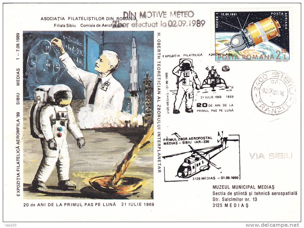COSMOS HELICOPTER, SPECIAL COVERS, FLOWN ENVELOPE, 1989, VERY RARE, ROMANIA - Hélicoptères