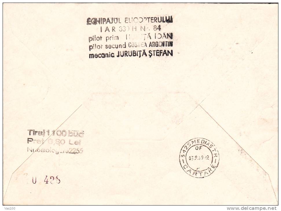 COSMOS HELICOPTER, SPECIAL COVERS, FLOWN ENVELOPE, 1989, VERY RARE, ROMANIA - Helicópteros