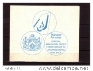 TRANSKEI, 1977. Transkei Airways, Memorial Card, - Transkei