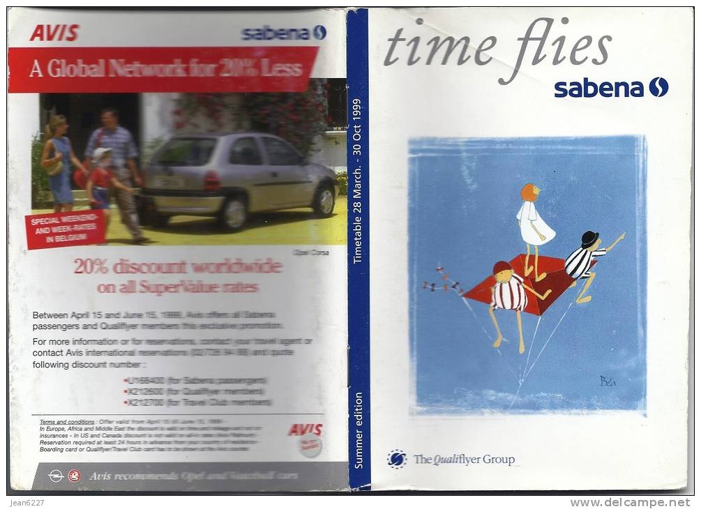 Sabena - Timetable 28 March - 30 Oct 1999 - Tijdstabellen