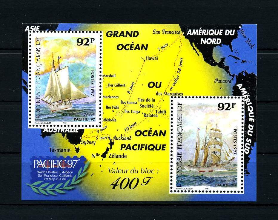 POLYNESIE 1997 Bloc N° 22 **  Neuf = MNH Superbe Cote 87 € Pacific97 Bateaux Boats Ships Goélette San Francisco Papeete - Blocks & Kleinbögen