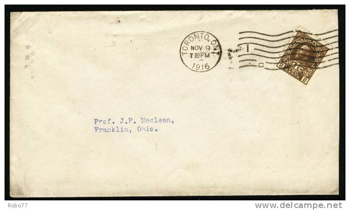 1916 Canada. Cover Sent To USA. Toronto. Ont. Nov.9.1916. (H18c009) - Briefe U. Dokumente