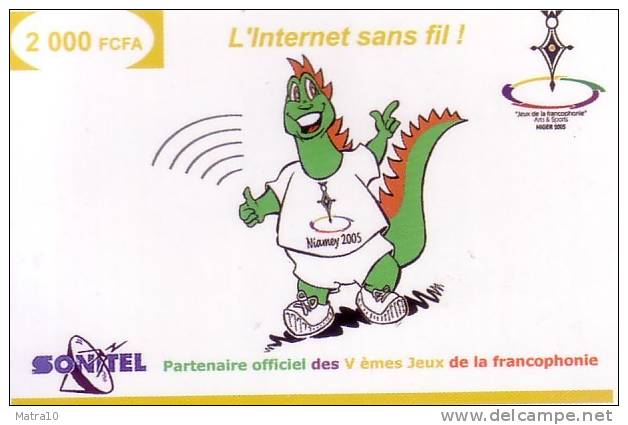 NIGER PREPAYEE PREPAID CARD SONITEL 2000 CFA NIAMEY 2005 JEUX FRANCOPHONIE DINOSAUR CROIX AGADES CROSS GAMES FRANCOFONIA - Niger