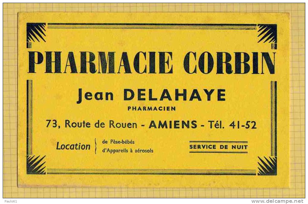 Buvard : Pharmacie CORBIN  Jean DELAHAYE  AMIENS - Chemist's