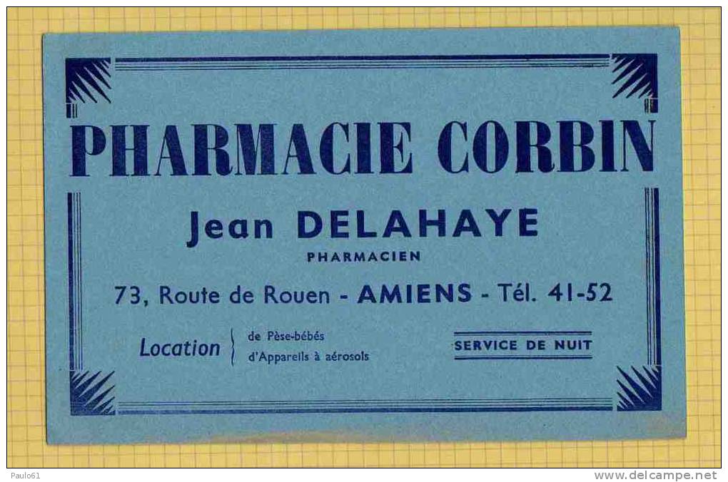 Buvard : Pharmacie CORBIN  Jean DELAHAYE  AMIENS  Bleu - Chemist's