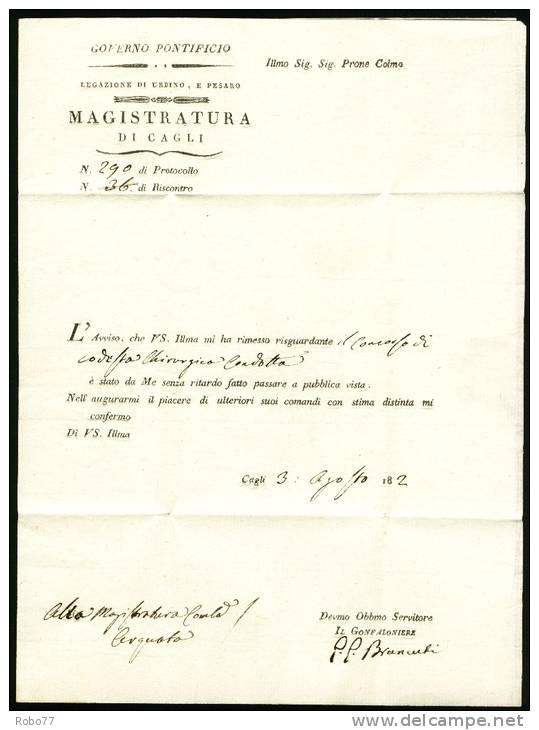 1842 Italy Letter. Pontificial State.  Sent From Cagli To Arguata.  (L04001) - 1. ...-1850 Prefilatelia