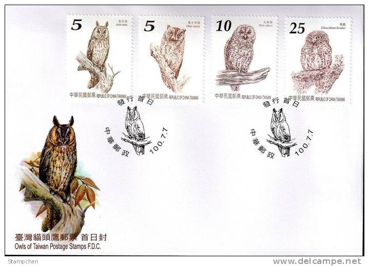 FDC(A) Taiwan 2011 1st Set Owls Stamps Fauna Owl Bird - Brieven En Documenten