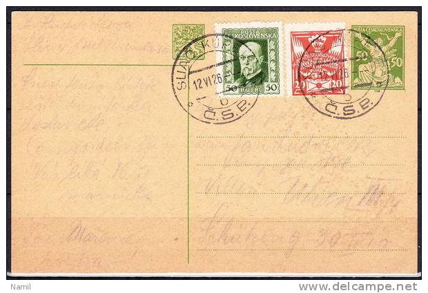 Tchécoslovaquie 1924, Entier (CDV 28), Cachet Slia&#269;  Pour Autriche - Cartes Postales