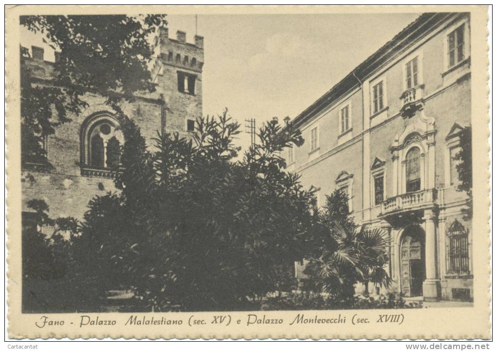 FANO. PALAZZO MALATESTIANO E PALAZZO MONTEVECCHI. BELLA CARTOLINA ANNI '30 - Fano