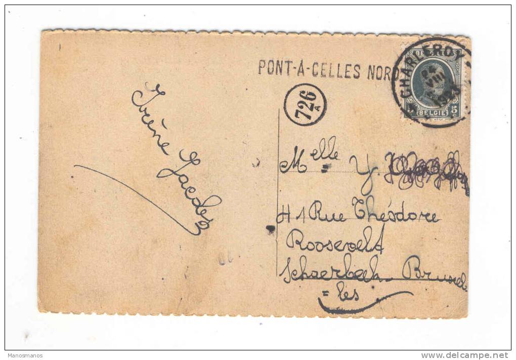 593/18 - Carte-Vue DINANT Griffe D´ Origine PONT A CELLES NORD TP Houyoux CHARLEROY 1923 - Langstempel