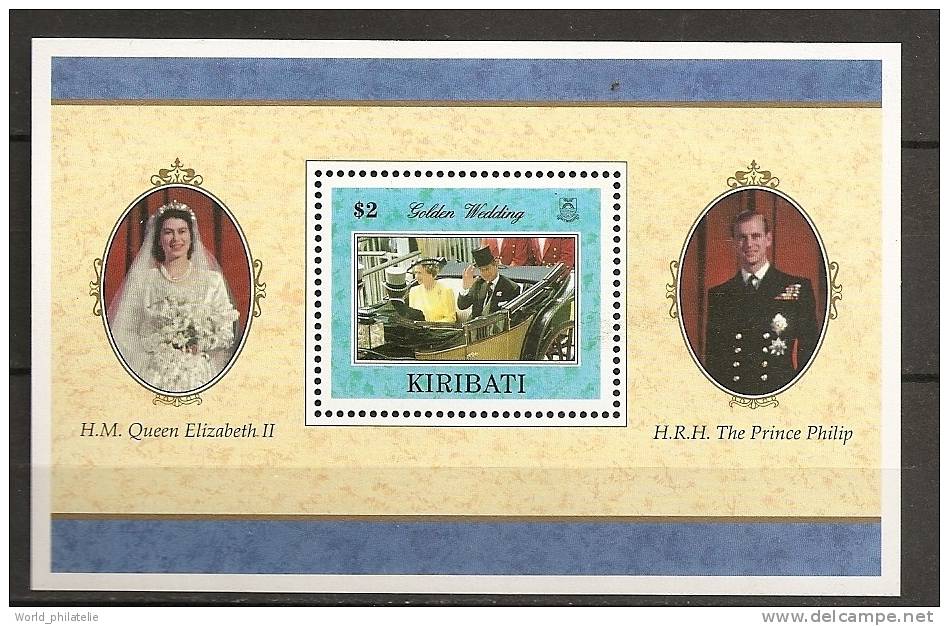 Kiribati 1997 N° BF 25 ** Famille Royale, Noces D´or, Reine Elisabeth II, Couple Royal, Prince Philip, Voiture à Cheval - Kiribati (1979-...)