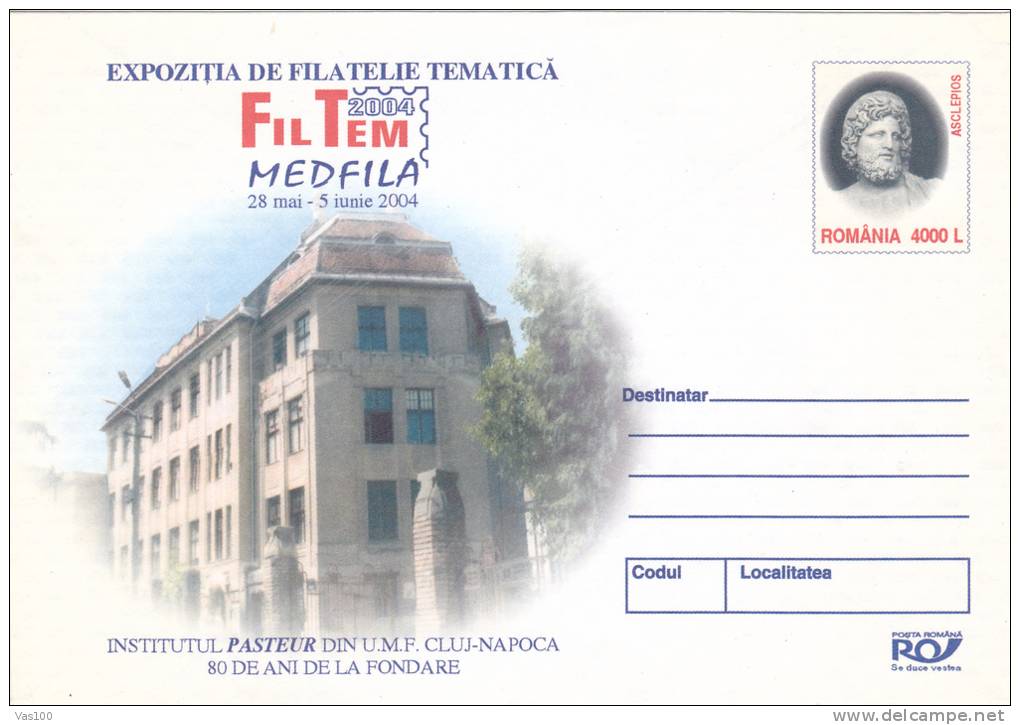 LOUIS PASTEUR, BIOLOGIST, PHISICIAN, INSTITUTE, 2004, COVER STATIONARY, ENTIER POSTAL, UNUSED, ROMANIA - Louis Pasteur