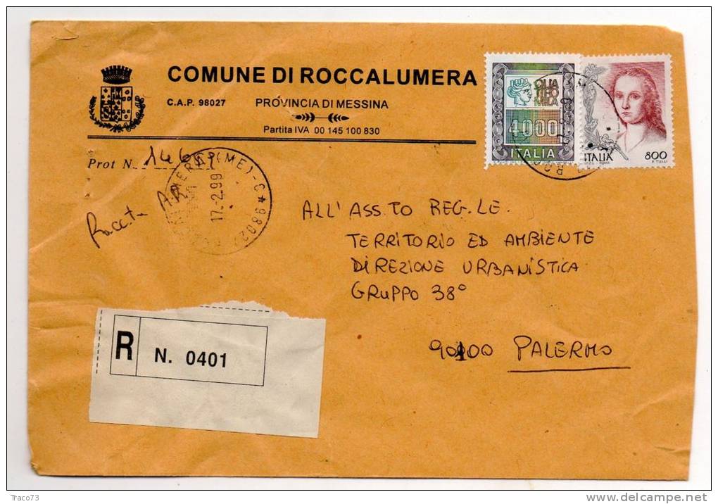 ROCCALUMERA  (ME)  /  SICILIA  - Tematica  Comuni D´Italia - Storia Postale  Repubblica - Macchine Per Obliterare (EMA)