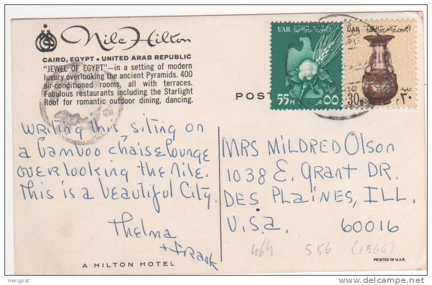 Timbre Yvert N° 464 , 586 / CP, Carte , Postcard Du Caire Pour Les USA - Lettres & Documents