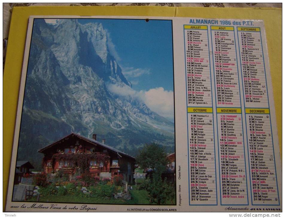 Almanach Des P.T.T. 1986 - Vosges N°88 - Chalet Fleuri - Au Pays Du Mt Blanc -  LAVIGNE - - Small : 1981-90