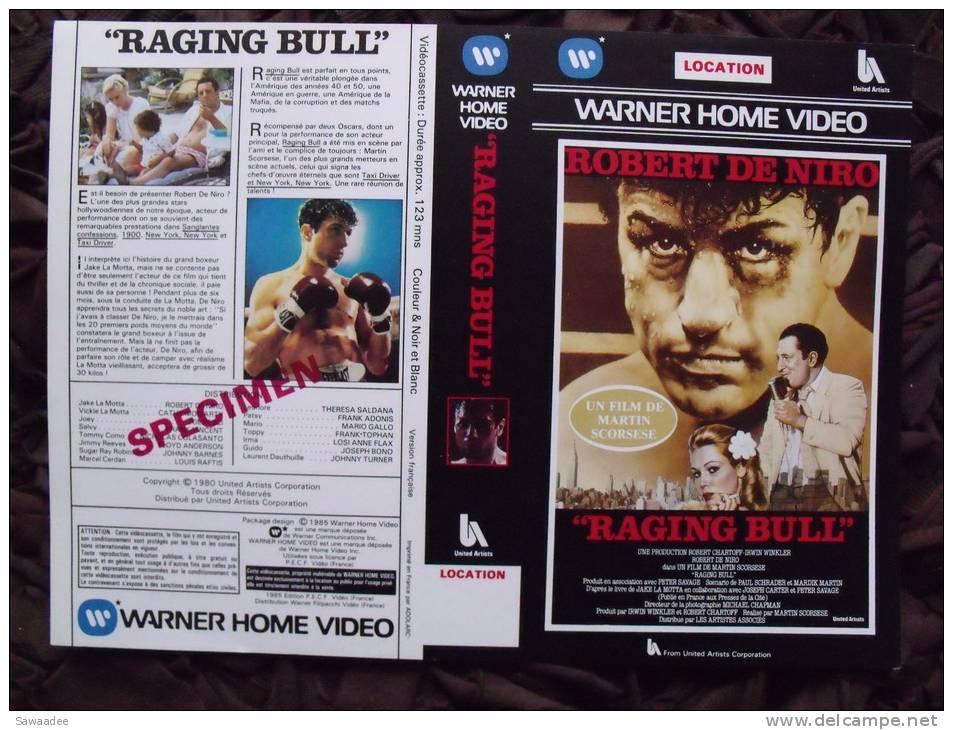 JAQUETTE - VHS - RAGING BULL - ROBERT DE NIRO - MARTIN SCORSESE - JAQUETTE SPECIMEN - BOXE - Klassiekers