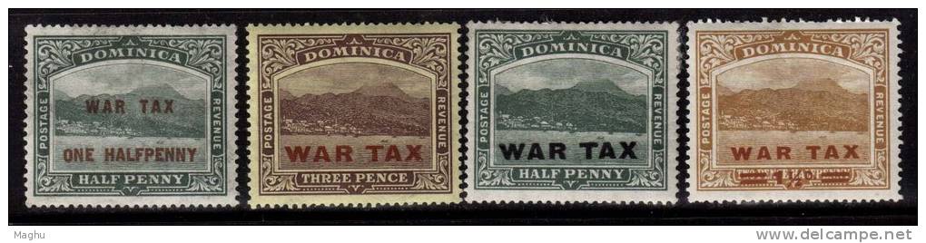 Dominica MH 1916/1918.,  4 Diff. Opt. WAR TAX / Surcharge., As Scan - Dominica (...-1978)