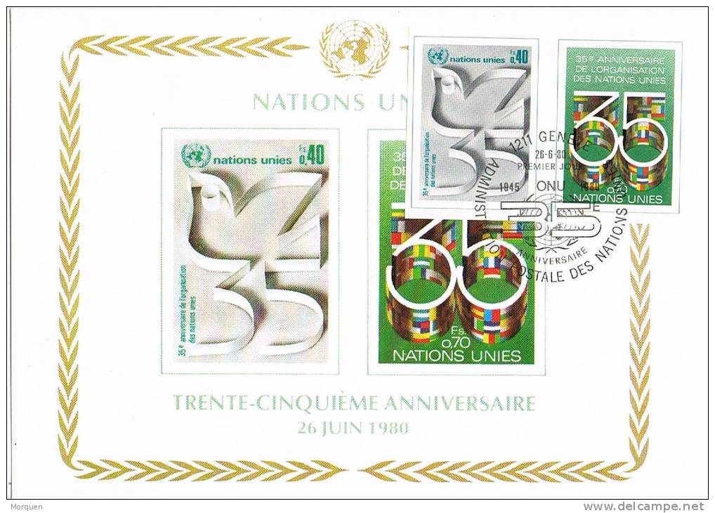 Maxima ONU Suiza. Geneve 1980, 35 Aniversario ONU - Cartes-maximum