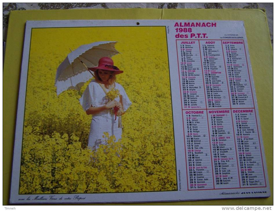 Almanach Des P.T.T. 1988 - Femme Romantique - Bouquet - NORD N°59 - LAVIGNE - Small : 1981-90