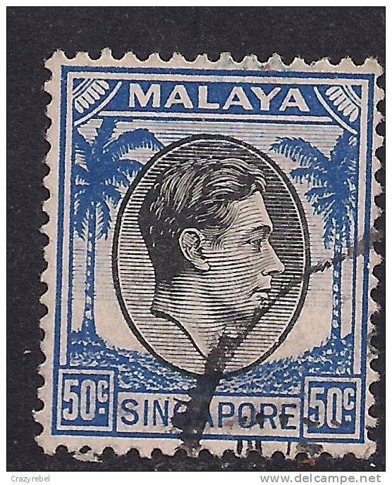 SINGAPORE 1950 KGV1 50ct BLUE & BLACK USED STAMP SG 27.. ( D114 ) - Singapore (...-1959)