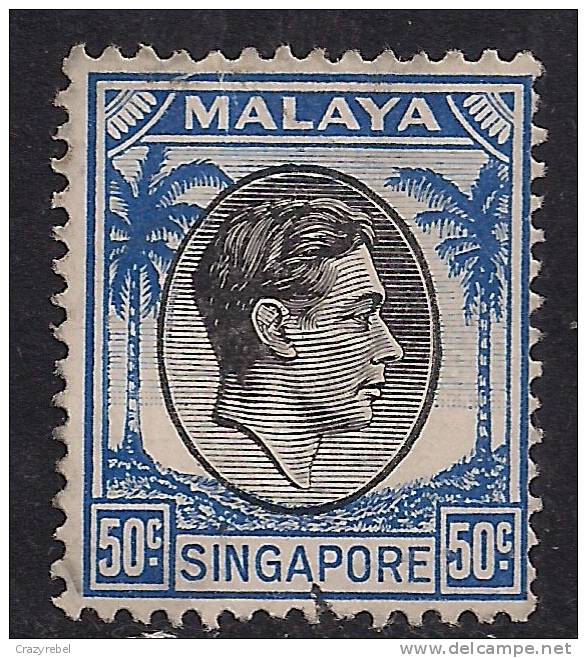 SINGAPORE 1950 KGV1 50ct BLUE & BLACK USED STAMP SG 27.. ( E52 ) - Singapore (...-1959)