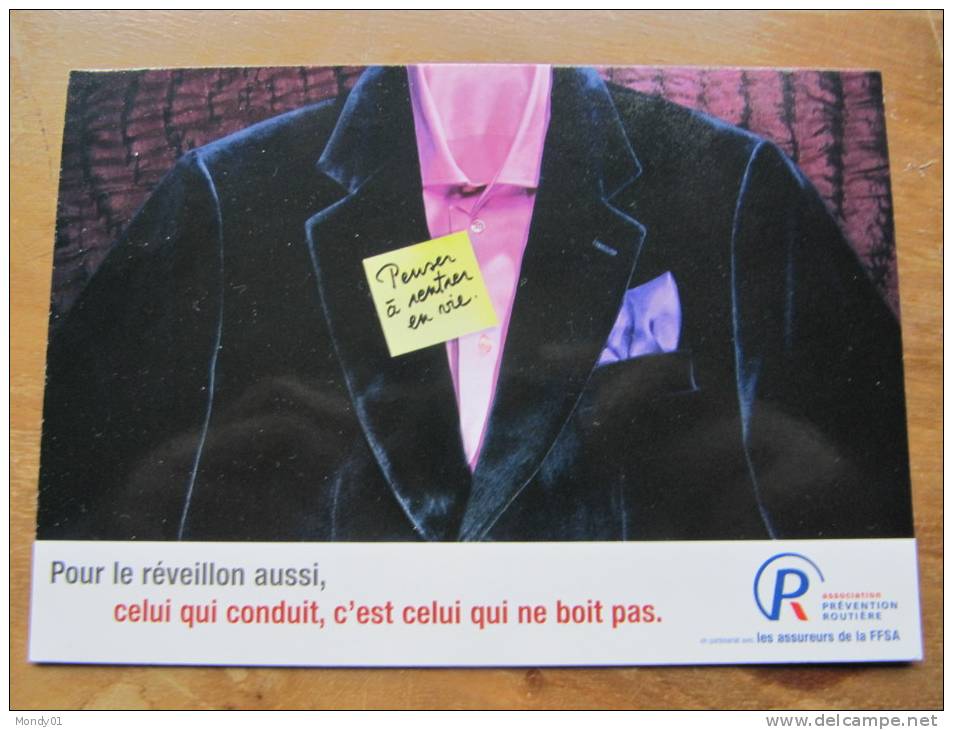 2-72  CPM Prévention Sécurité Routière Réveillon Nouvel An Boire Alcool Post-it Pub Campagne Officielle - Accidents & Sécurité Routière