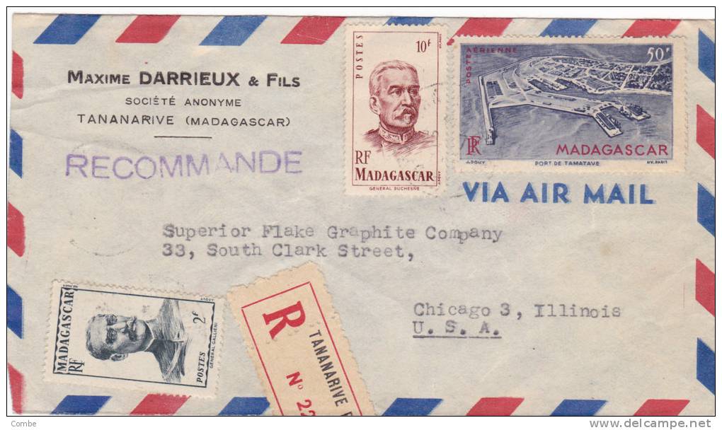 Tres Belle Lettre Recom. MADAGASCAR ,1949 Tana-USA/499 - Briefe U. Dokumente