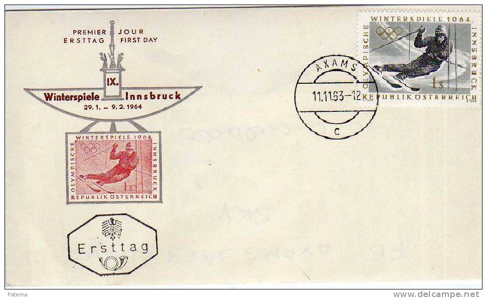 3509   FDC Axams 1953, Innsbruck, Ski Montaña, Austria - Winter 1964: Innsbruck