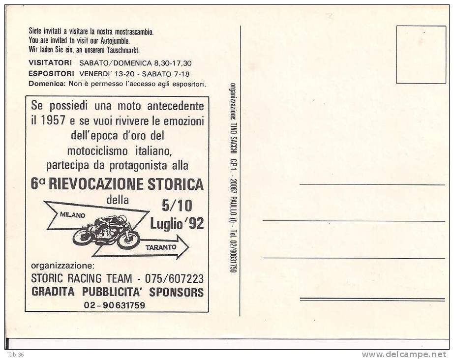 FIERA DI PIACENZA - AUTOMOTOCICLO D'EPOCA - 1992 - 5`  MOSTRASCAMBIO - - Fairs