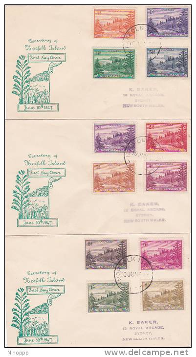 Norfolk Islands-1947 Ball Bay  Set 3 FDCs Addressed - Norfolk Island