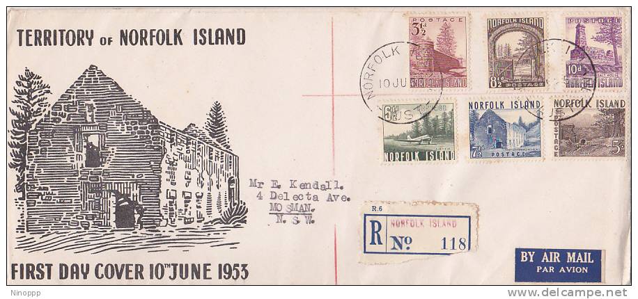 Norfolk Islands-1953 Pictorials  Registerd FDC ,light Toning - Norfolk Island