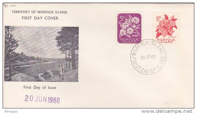 Norfolk Islands-1960 Flora & Fauna  5d & 8d Flowers  FDC - Norfolk Island