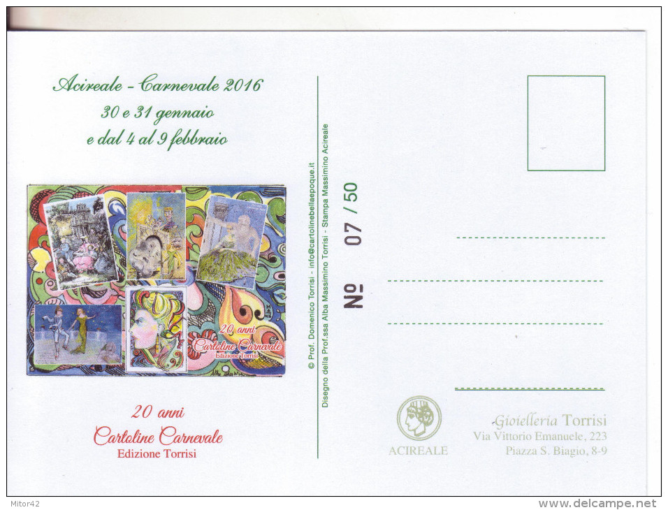 Acireale-Carnevale 2016-Serie Completa 4 Cartoline Commemorative 20 Anni Edizione Torrisi.Tiratura 50 Esemplari Ognuna - Carnaval