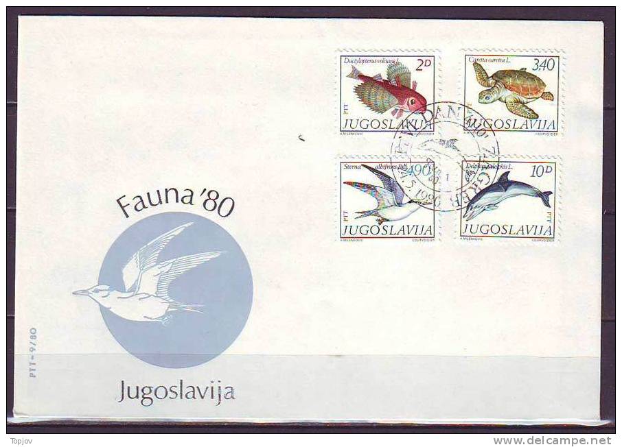 YUGOSLAVIA - JUGOSLAVIJA -FAUNA - TURTLE - DOLPHIN - BIRD - 1980 - Schildkröten