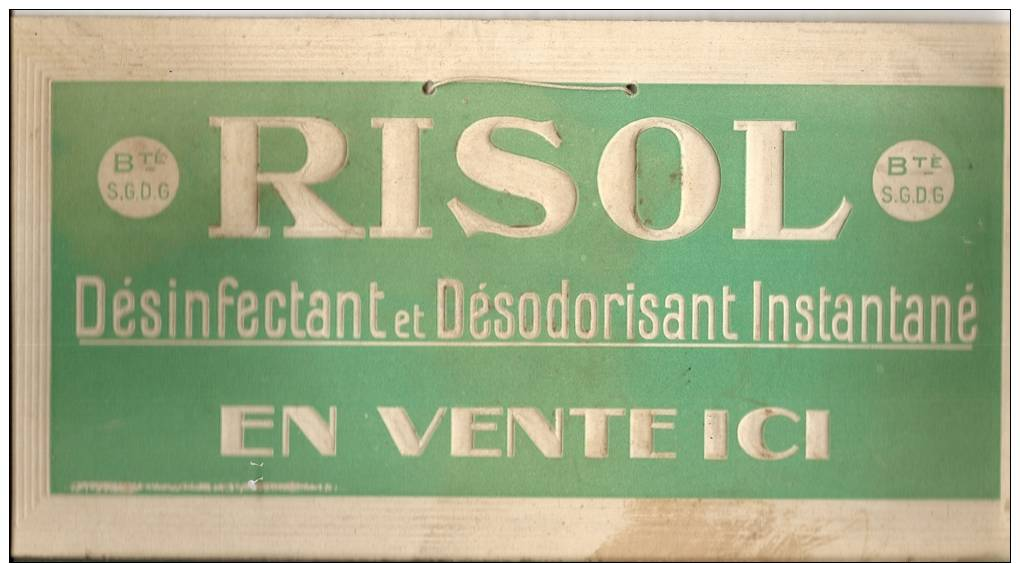 Pancarte En Carton 32x16 Avec Attache RISOL Désinfectant Et Désodorisant "EN VENTE ICI" - Paperboard Signs