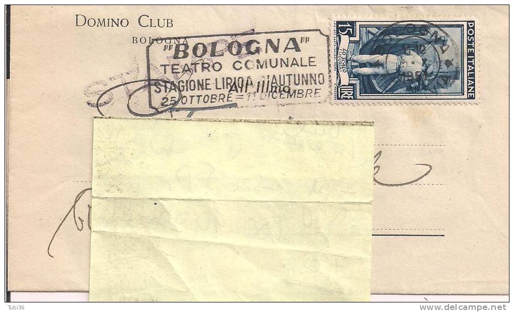 DOMINO CLUB - BOLOGNA - INVITO AD UNA ADUNANZA DI DIREZIONE - COMUNICAZIONE VIAGGIATA  1951 - NOTA - Documents Historiques