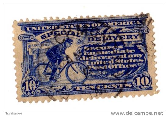 USA Postage Special Delivery Stamp -1902 -Bicycle Messanger-Scott E6 -10c Blue- Used  (3894) - Oblitérés