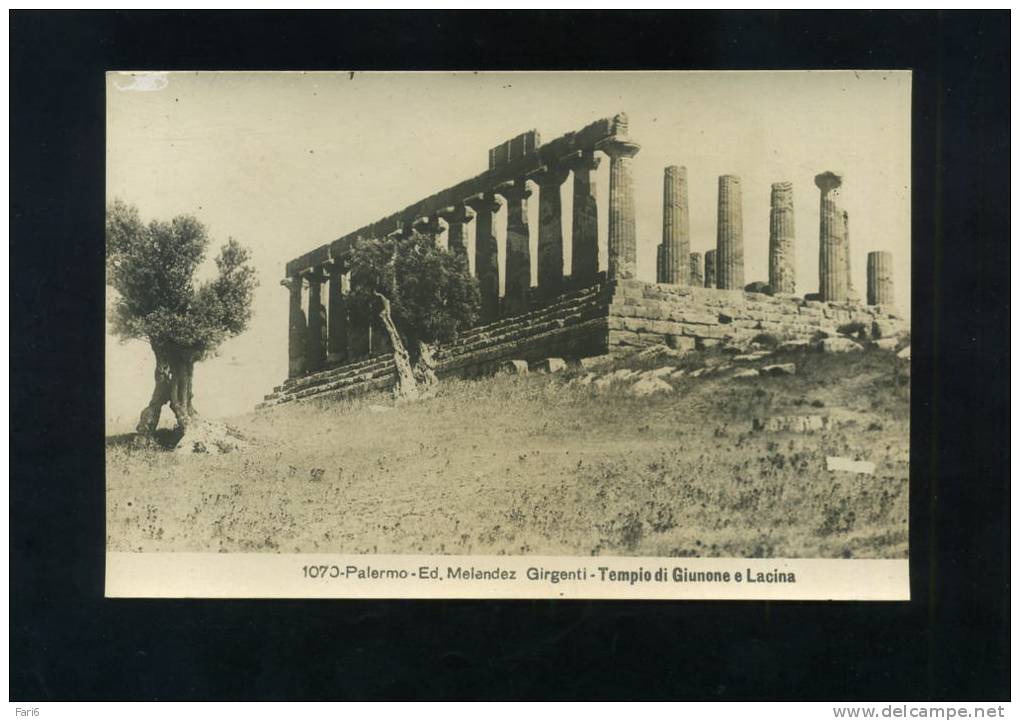 T0252 CARTOLINA ILLUSTRATA  FOTOGRAFICA AGRIGENTO TEMPIO GIUNONE FP. NV. - Agrigento