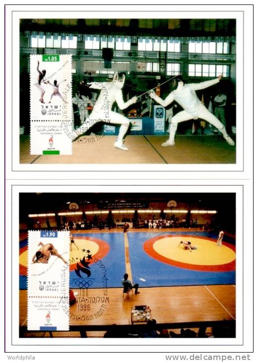 Israel 3 Maximum Cards, Olympic Games, Women Fencing, Pole Vault, Wrestling, First Day Special Postmarks. 1996 - Ete 1996: Atlanta