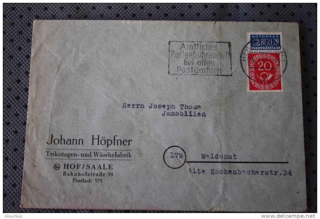 COVER BAHNHOFSTRASSE POSTFACH LETTER MARCOPHILIA TIMBRE NOTOPFER 2 BERLIN STEUERMARKE ESCHENBA DEUTSCHE BUNDESPOST 1 - Covers & Documents