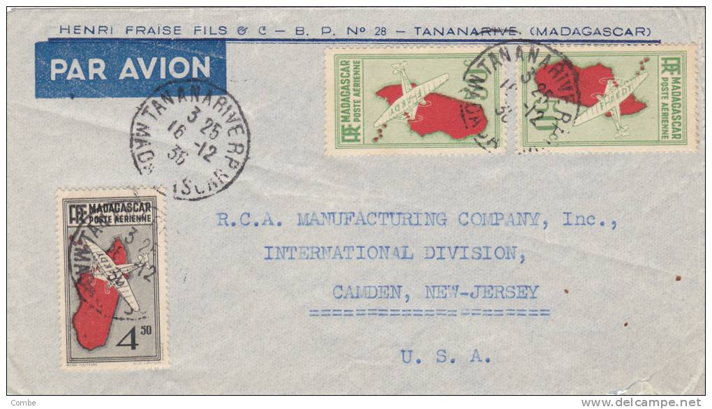 Tres Belle Lettre  MADAGASCAR 1936 Tana-USA /175 - Sonstige & Ohne Zuordnung