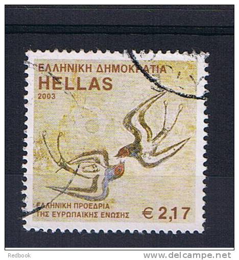 RB 808 - Greece 2003 - &euro;2.17 Presidency Of European Union Swallows - SG 2226 Fine Used Stamp - Bird Politics Theme - Gebraucht