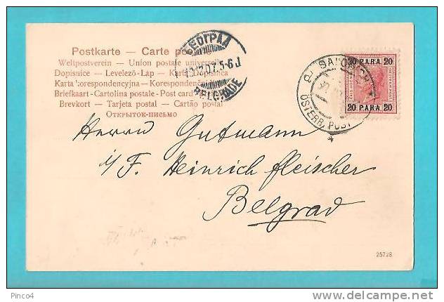 STORIA POSTALE AUSTRIA UFFICI POSTALI NEL LEVANTE 20 PARA SU CARTOLINA DA SALONICCO PER BELGRADO VIAGGIATA NEL 1907 - Levant Autrichien