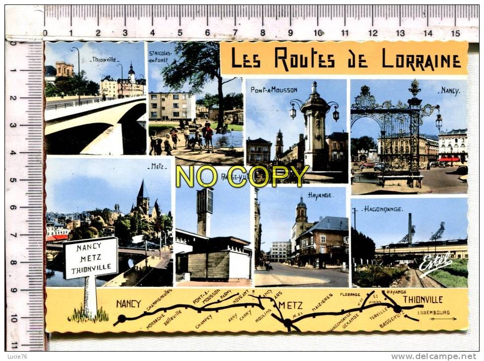 Les  ROUTES  De  LORRAINE  -  Souvenir -  8 Vues : Thionville, St Nicolas, Basse Yutz, Pont Mousson, Hayange, Hagondange - Lorraine