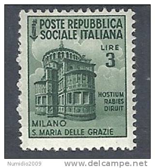 1944-45 RSI MONUMENTI DISTRUTTI 3 LIRE MH * SENZA FILIGRANA - RR9600 - Neufs