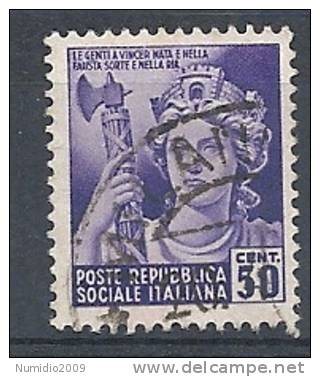 1944-45 RSI USATO MONUMENTI DISTRUTTI 50 CENT SENZA FILIGRANA - RR9600 - Oblitérés