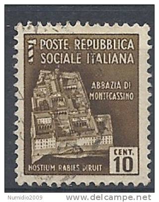 1944-45 RSI USATO MONUMENTI DISTRUTTI 10 CENT SENZA FILIGRANA - RR9600 - Gebraucht