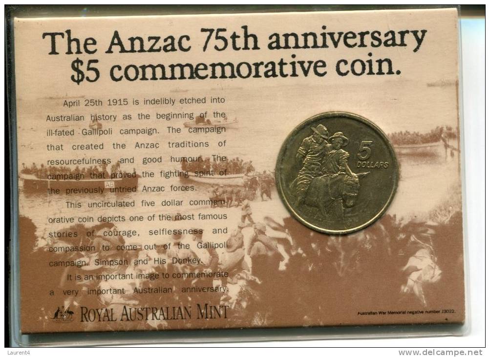 AUSTRALIA - ANZAC 75th Anniversary $ 5.00 Commemorative Coin - Otros & Sin Clasificación